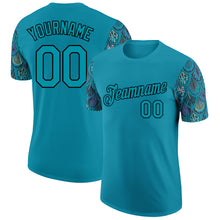 Load image into Gallery viewer, Custom Teal Black 3D Pattern Design Feather Performance T-Shirt

