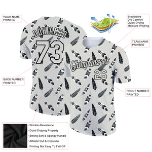 Custom Light Gray Black 3D Pattern Design Feather Performance T-Shirt