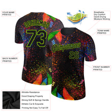 Laden Sie das Bild in den Galerie-Viewer, Custom Black Neon Green 3D Pattern Design Holi Festival Color Powder Performance T-Shirt
