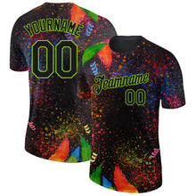 Загрузить изображение в средство просмотра галереи, Custom Black Neon Green 3D Pattern Design Holi Festival Color Powder Performance T-Shirt
