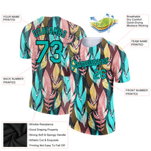 Загрузить изображение в средство просмотра галереи, Custom Aqua Black 3D Pattern Design Tropical Palm Leaf Performance T-Shirt
