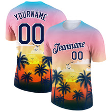 Charger l&#39;image dans la galerie, Custom Pink Navy-White 3D Pattern Design Hawaii Palm Trees Performance T-Shirt
