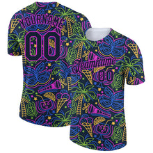 Charger l&#39;image dans la galerie, Custom Navy Purple 3D Pattern Design Hawaii Summer Holiday Party Performance T-Shirt
