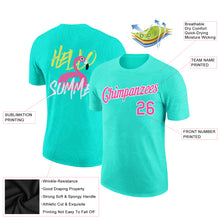 Charger l&#39;image dans la galerie, Custom Aqua Pink-White 3D Pattern Design Summer Holiday Hawaii Palm Leaves Performance T-Shirt
