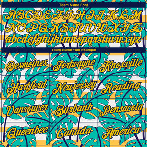 Custom White Yellow-Navy 3D Pattern Design Hawaii Palm Leaves Performance T-Shirt