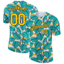 Загрузить изображение в средство просмотра галереи, Custom White Yellow-Navy 3D Pattern Design Hawaii Palm Leaves Performance T-Shirt
