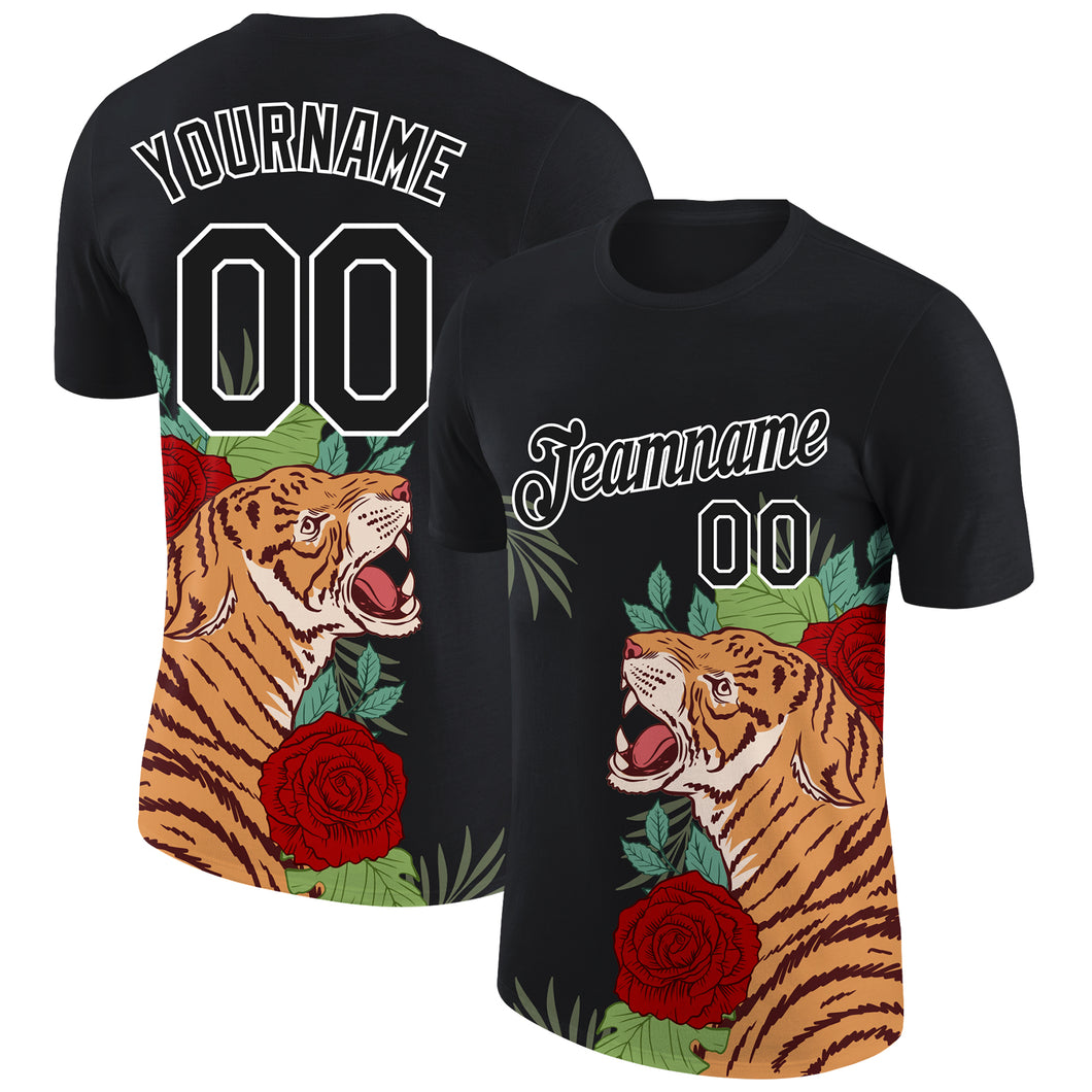 Custom Black White 3D Pattern Design Tiger Performance T-Shirt