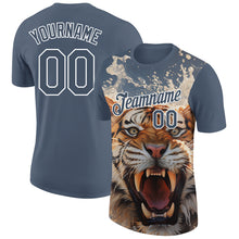 Laden Sie das Bild in den Galerie-Viewer, Custom US Navy Blue White 3D Pattern Design Tiger Performance T-Shirt
