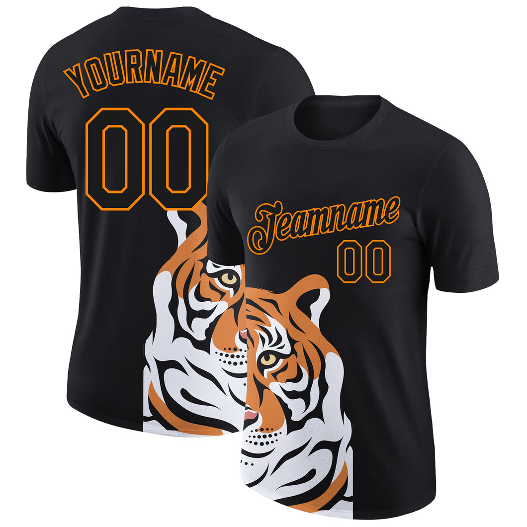 Custom Black Bay Orange 3D Pattern Design Tiger Performance T-Shirt