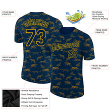 Charger l&#39;image dans la galerie, Custom Navy Gold 3D Pattern Design Tiger Performance T-Shirt
