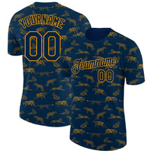 Charger l&#39;image dans la galerie, Custom Navy Gold 3D Pattern Design Tiger Performance T-Shirt
