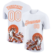 Load image into Gallery viewer, Custom White Orange 3D Pattern Design Tiger Performance T-Shirt
