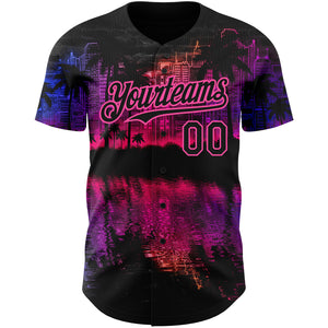 Custom Black Pink 3D Pattern Design Hawaii Palm Trees Authentic Baseball Jersey