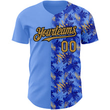 Загрузить изображение в средство просмотра галереи, Custom Light Blue Old Gold-Black 3D Pattern Design Tropical Hawaii Palm Leaves Authentic Baseball Jersey
