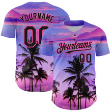 Load image into Gallery viewer, Custom Purple Black-Pink 3D Pattern Design Hawaii Palm Trees Authentic Baseball Jersey
