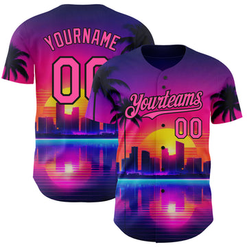 Custom Purple Pink-Black 3D Miami Palm Trees City Edition Authentic Baseball Jersey