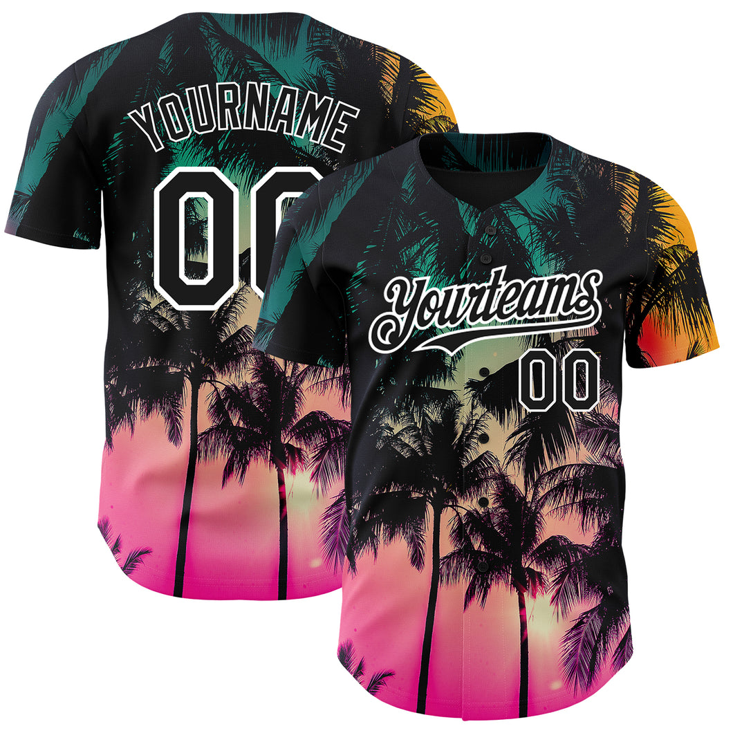 Custom Pink Black-White 3D Pattern Design Hawaii Palm Trees Authentic Baseball Jersey