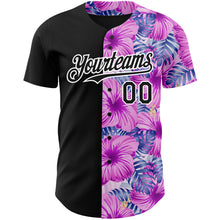 Charger l&#39;image dans la galerie, Custom Pink Black-White 3D Pattern Design Tropical Flower And Hawaii Palm Leaves Authentic Baseball Jersey
