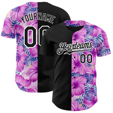 Charger l&#39;image dans la galerie, Custom Pink Black-White 3D Pattern Design Tropical Flower And Hawaii Palm Leaves Authentic Baseball Jersey
