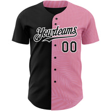 Charger l&#39;image dans la galerie, Custom Medium Pink Black-White 3D Pattern Design Tropical Hawaii Palm Leaves Authentic Baseball Jersey
