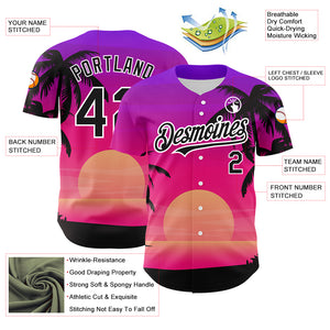 Custom Purple Black-White 3D Pattern Design Beach Hawaii Palm Trees Authentic Baseball Jersey