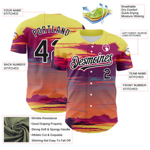 Custom Yellow Black-White 3D Pattern Design Beach Hawaii Palm Trees Authentic Baseball Jersey