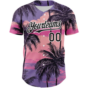 Custom Purple Black-White 3D Pattern Design Beach Hawaii Palm Trees Authentic Baseball Jersey