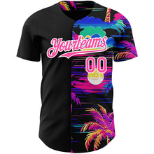 Laden Sie das Bild in den Galerie-Viewer, Custom Black Pink-White 3D Pattern Design Beach Hawaii Palm Trees Authentic Baseball Jersey
