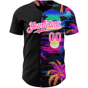 Custom Black Pink-White 3D Pattern Design Beach Hawaii Palm Trees Authentic Baseball Jersey