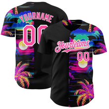 Laden Sie das Bild in den Galerie-Viewer, Custom Black Pink-White 3D Pattern Design Beach Hawaii Palm Trees Authentic Baseball Jersey
