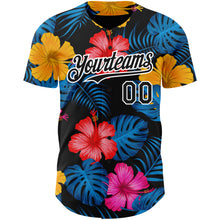 Charger l&#39;image dans la galerie, Custom Black White 3D Pattern Design Tropical Flower And Hawaii Palm Leaves Authentic Baseball Jersey
