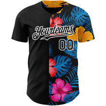 Laden Sie das Bild in den Galerie-Viewer, Custom Black White 3D Pattern Design Tropical Flower And Hawaii Palm Leaves Authentic Baseball Jersey
