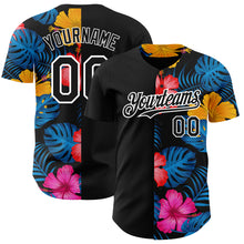 Laden Sie das Bild in den Galerie-Viewer, Custom Black White 3D Pattern Design Tropical Flower And Hawaii Palm Leaves Authentic Baseball Jersey
