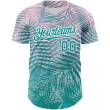 Charger l&#39;image dans la galerie, Custom Teal White 3D Pattern Design Tropical Hawaii Palm Leaves Authentic Baseball Jersey
