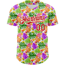 Laden Sie das Bild in den Galerie-Viewer, Custom White Red 3D Pattern Design Tropical Hawaii Palm Leaves Authentic Baseball Jersey
