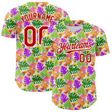 Laden Sie das Bild in den Galerie-Viewer, Custom White Red 3D Pattern Design Tropical Hawaii Palm Leaves Authentic Baseball Jersey
