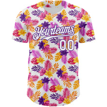 Charger l&#39;image dans la galerie, Custom White Purple 3D Pattern Design Tropical Flower And Hawaii Palm Leaves Authentic Baseball Jersey
