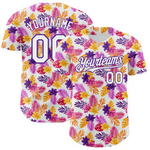 Charger l&#39;image dans la galerie, Custom White Purple 3D Pattern Design Tropical Flower And Hawaii Palm Leaves Authentic Baseball Jersey
