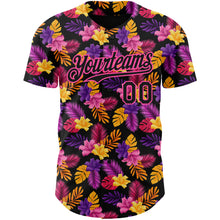 Загрузить изображение в средство просмотра галереи, Custom Black Pink 3D Pattern Design Tropical Flower And Hawaii Palm Leaves Authentic Baseball Jersey
