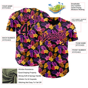 Custom Black Pink 3D Pattern Design Tropical Flower And Hawaii Palm Leaves Authentic Baseball Jersey