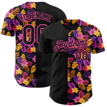 Загрузить изображение в средство просмотра галереи, Custom Black Pink 3D Pattern Design Tropical Flower And Hawaii Palm Leaves Authentic Baseball Jersey
