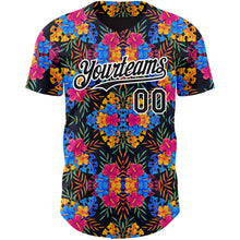 Laden Sie das Bild in den Galerie-Viewer, Custom Black White 3D Pattern Design Tropical Flower And Hawaii Palm Leaves Authentic Baseball Jersey
