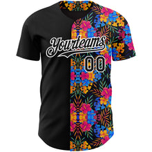 Charger l&#39;image dans la galerie, Custom Black White 3D Pattern Design Tropical Flower And Hawaii Palm Leaves Authentic Baseball Jersey
