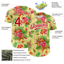 Laden Sie das Bild in den Galerie-Viewer, Custom Neon Yellow Red-White 3D Pattern Design Tropical Flower And Hawaii Palm Leaves Authentic Baseball Jersey
