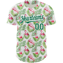 Charger l&#39;image dans la galerie, Custom White Kelly Green 3D Pattern Design Tropical Hawaii Palm Leaves And Flamingo Authentic Baseball Jersey
