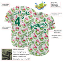 Charger l&#39;image dans la galerie, Custom White Kelly Green 3D Pattern Design Tropical Hawaii Palm Leaves And Flamingo Authentic Baseball Jersey
