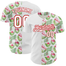 Charger l&#39;image dans la galerie, Custom White Red 3D Pattern Design Tropical Hawaii Palm Leaves And Flamingo Authentic Baseball Jersey
