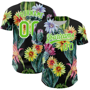 Custom Black Aurora Green-White 3D Pattern Design Cactus Festival Authentic Baseball Jersey