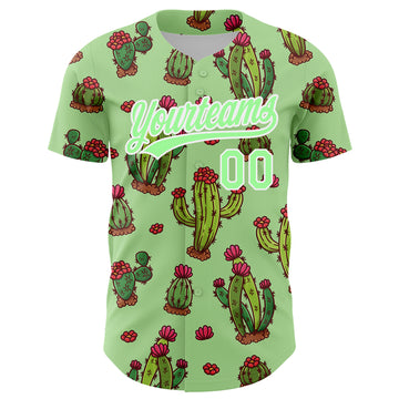 Custom Green Pea Green-White 3D Pattern Design Cactus Festival Authentic Baseball Jersey