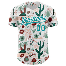 Загрузить изображение в средство просмотра галереи, Custom White Teal 3D Pattern Design Cactus Festival Authentic Baseball Jersey
